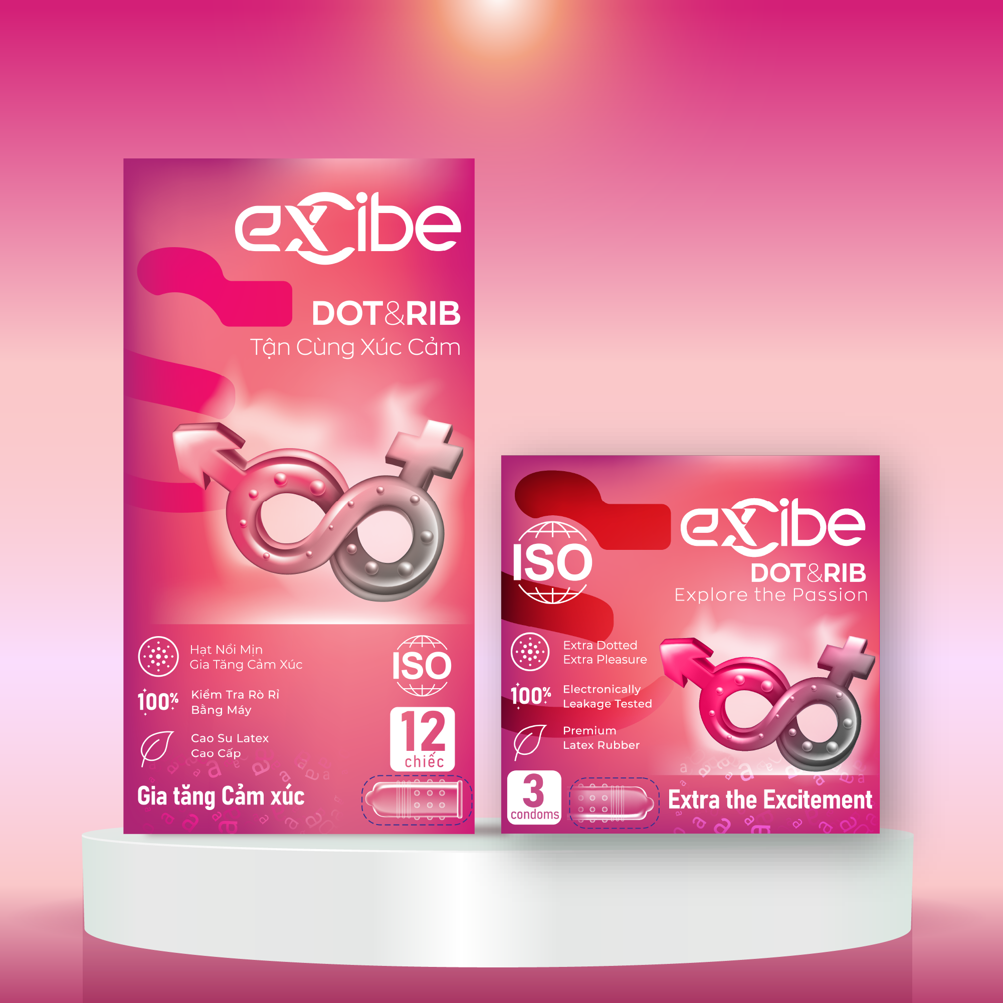 Bao cao su Excibe Dot&Rib - Hộp 3 chiếc